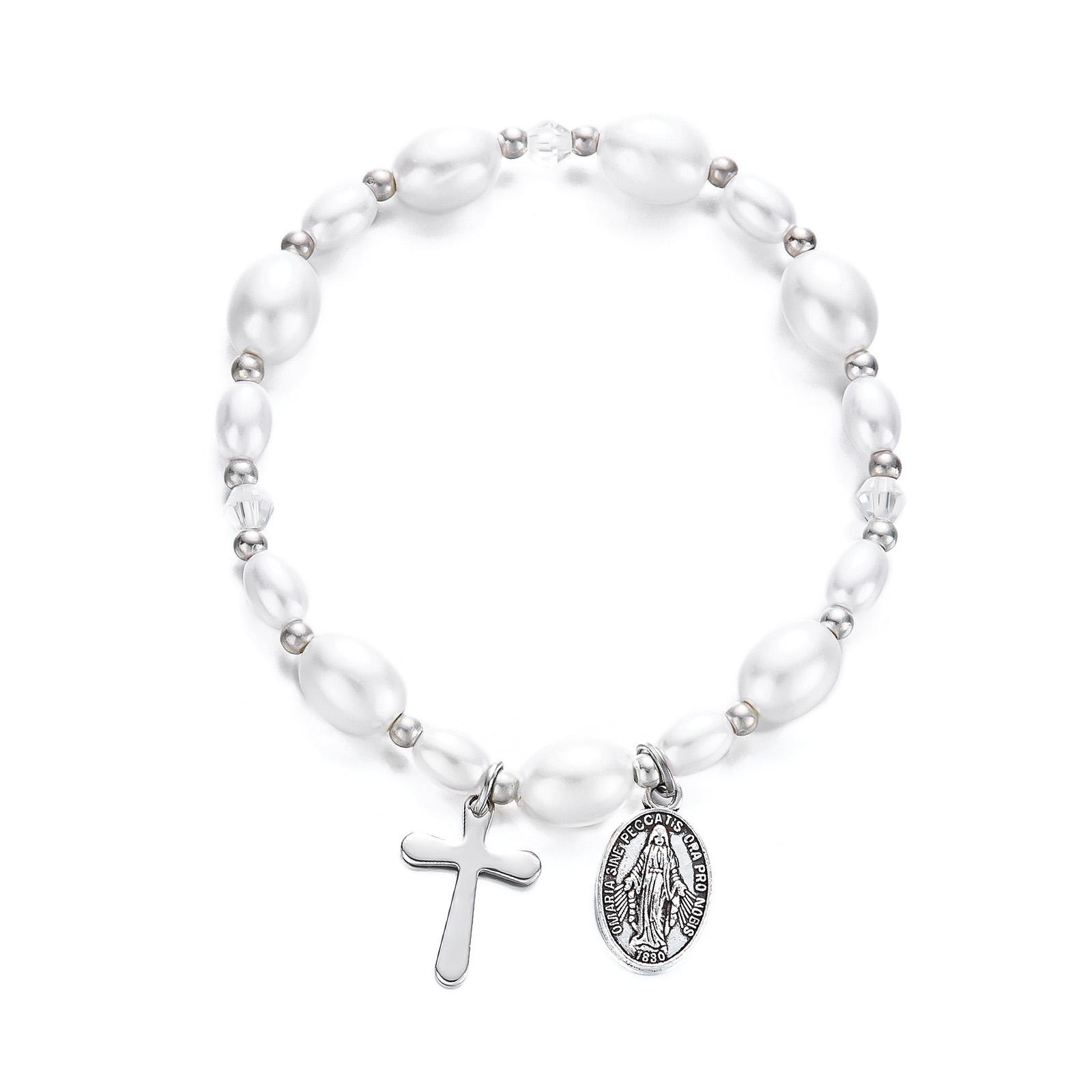 

User Friendly Alloy Bracelet Crucifix Pearls Beads Wristband Adjustable Hand Chain For Comfortable And Any Wrist Size 1