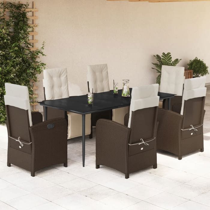 VidaXL Ensemble à Manger de Jardin avec Coussins 7 pcs, Table et Chaises avec Dossier et Repose-pied Réglables, 3212547