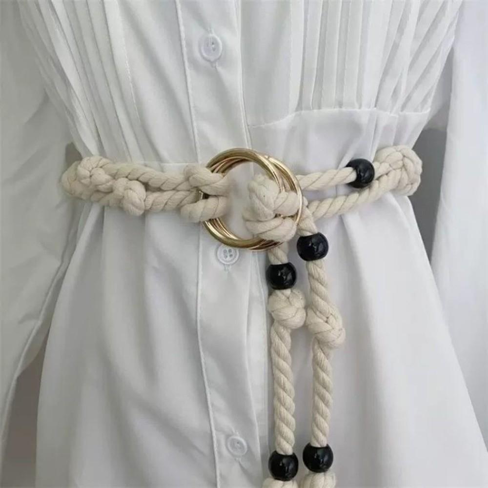 Beads Coarse Rope Belt Ethnic Style Pack Thread Waist Belt Fashion Rope Waistband  Streetwear