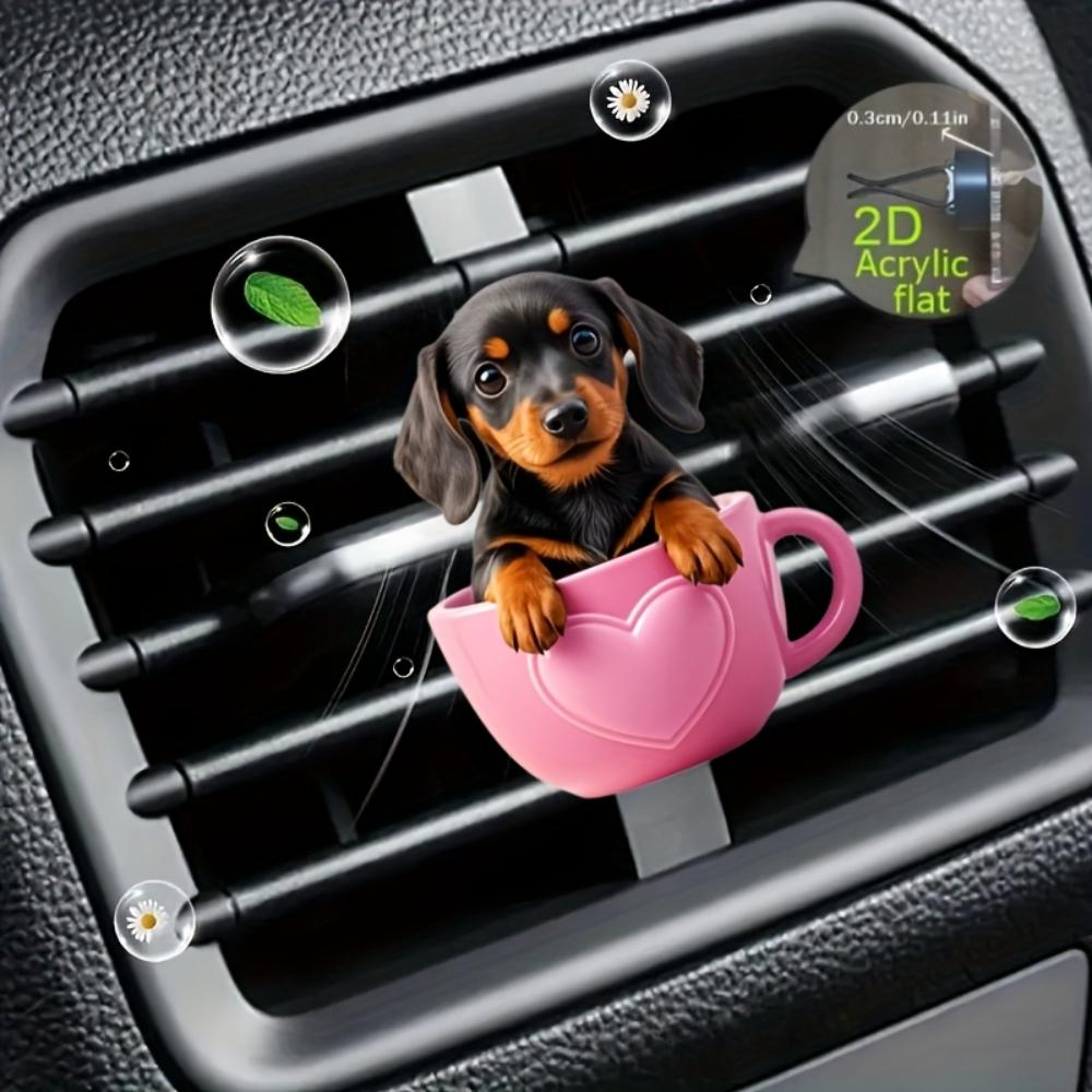 2D flat cup dog car vent clip decorative diffuser (fragrance not included), car interior decoration, aromatherapy clip, ideal for holiday gifts