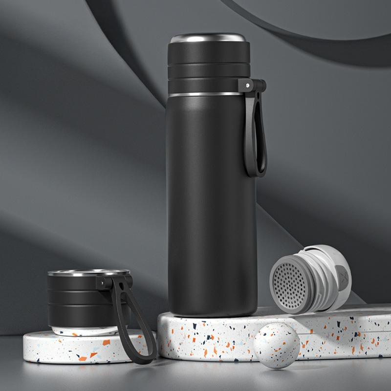 500/600ml 304 Stainless Steel Bullet Thermos, Matte Pastel Portable Lanyard Leakproof Vacuum Water Bottle Student School Travel
