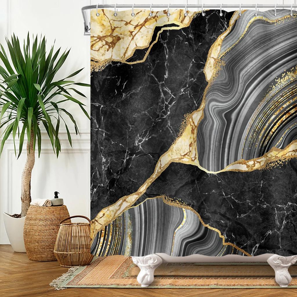 Marble Bathroom Curtain Abstract Modern Luxury Shower Curtain Waterproof Fabric Shower Curtain Bath Curtains With Hooks180x200