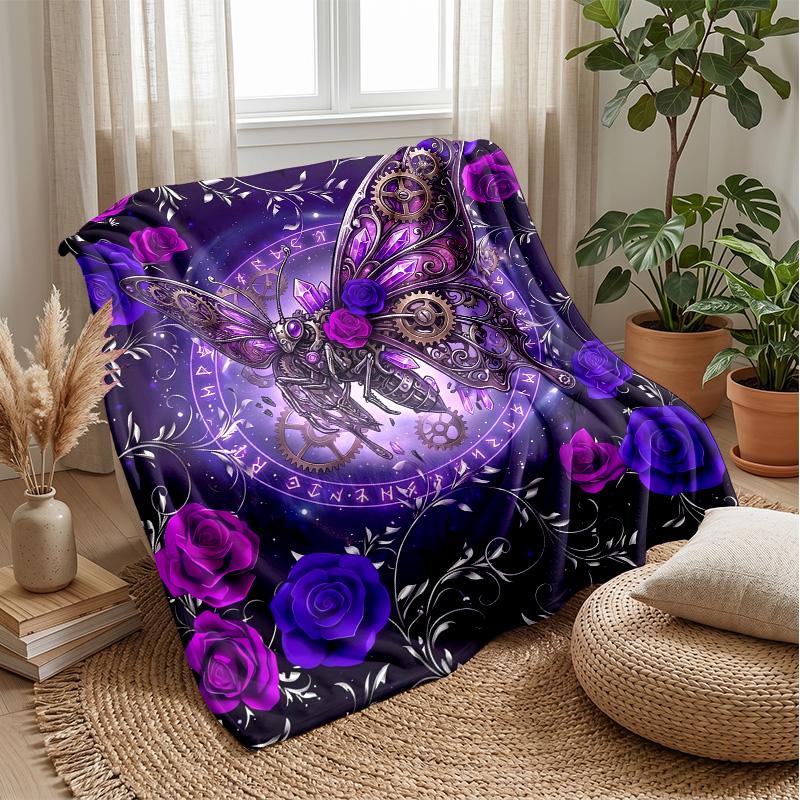 Steampunk Butterfly with Alchemy Theme blanket Lightweight Warm Flannel Blanket Decorative Throw Blanket for Home Decoration