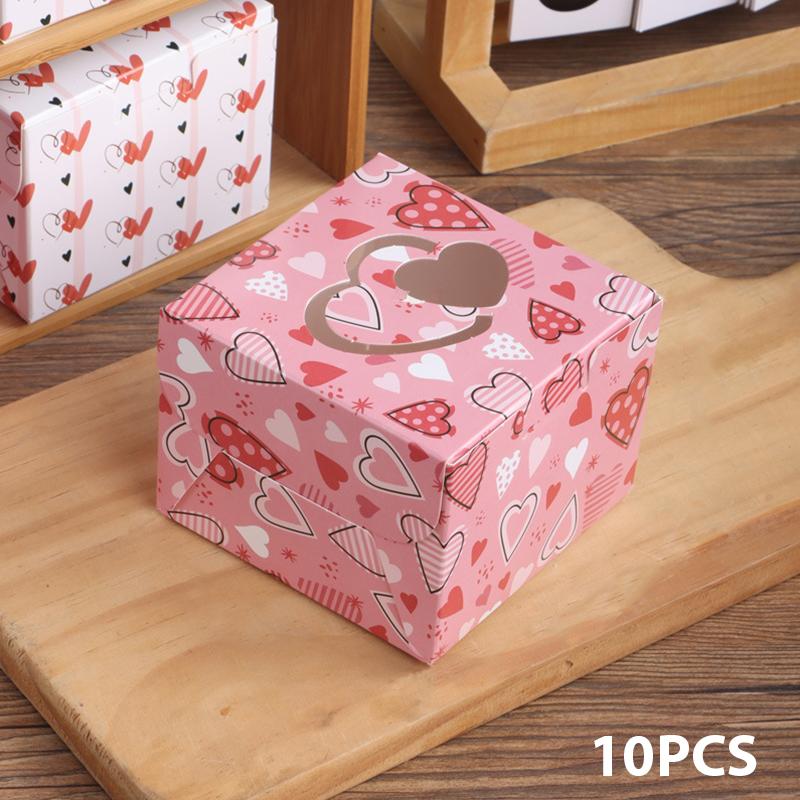 10PC Valentines Day Heart Hollow Gift Package Boxs Colorful Heart Printed Boxes Square