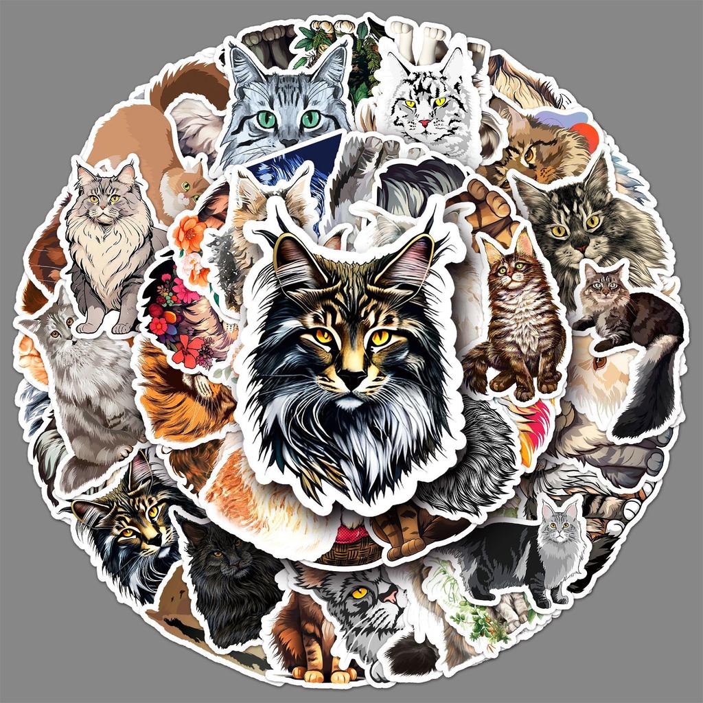 50 Maine Cat Doodle Stickers Personalized Cartoon Cute Decorative Mobile Phone Case Water Cup Skateboard Stickers