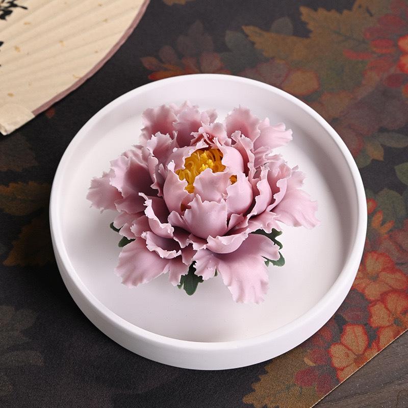 Hand-Made Porcelain Peony Diffuser Incense Burner Luxury Floral Essential-Oil Stone Re-Usable Home Fragrance & Gift Décor