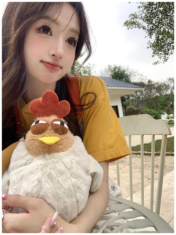 Funny Playful Giggle Chicken Plush Handbag - Large Capacity Cartoon Shoulder Bag