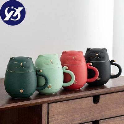 Tang Pincha - Şanslı Kedi Demlik ile Seramik Çay Bardağı Kahve Fincanı Süt Çay Bardağı İçme Seti Su Bardağı Benzersiz Tasarım Ev Ofis Hediye Su Bardağı