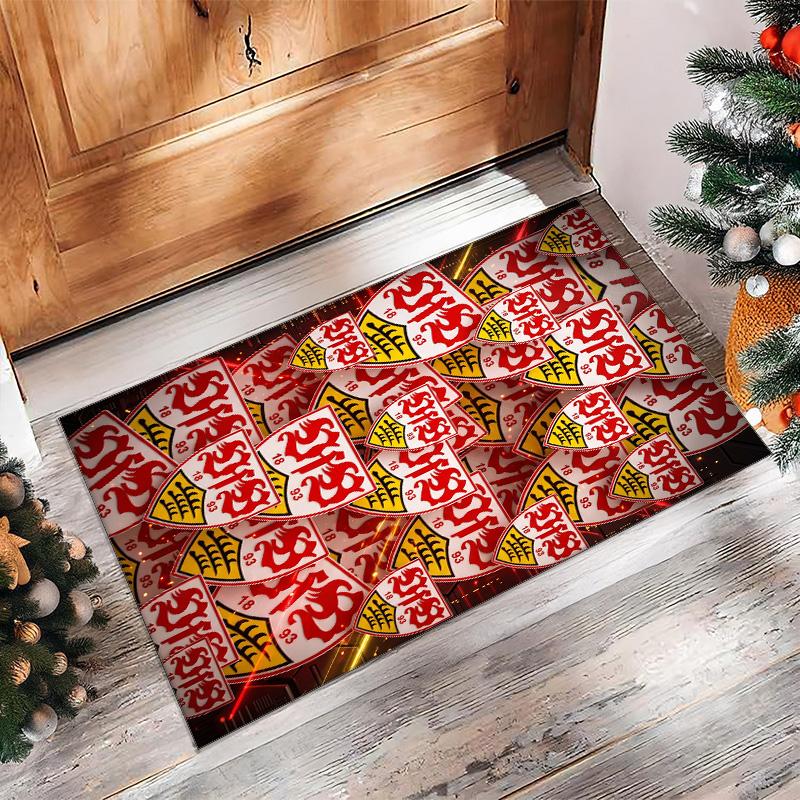 VfB Stuttgart Football Print Crystal Velvet Rug, Comfortable Water Absorbent Non Slip Indoor Floor Carpet