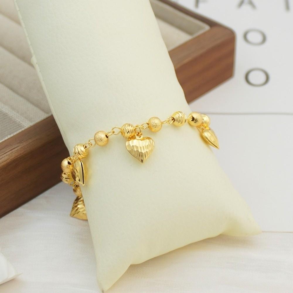 Elegant Heart Charm Hand Chain Heart-shaped Bell Multi Bead Cuban Chain  Daily