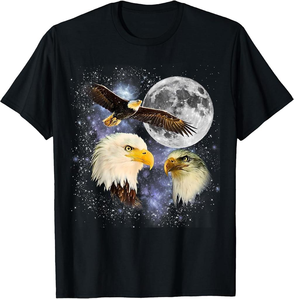 Three Bald Eagle Moon Meme Funny American Bird Eagles Lover T-Shirt