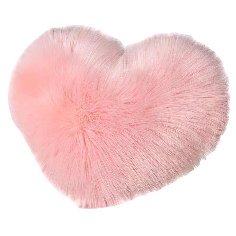 Heart-Shaped Plush Lumbar Pillow with Faux Wool Insert - Sofa & Office Backrest Cushion