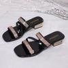 Women's 2026 New Patent Leather Rhinestone Block Heel Slides Sandals Fashion Sparkly Casual Summer Shoes