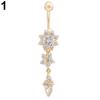 Sexiga kvinnor Blomma Rhinestone Dangle Bar Skivstång Belly Button Ring Body Piercing