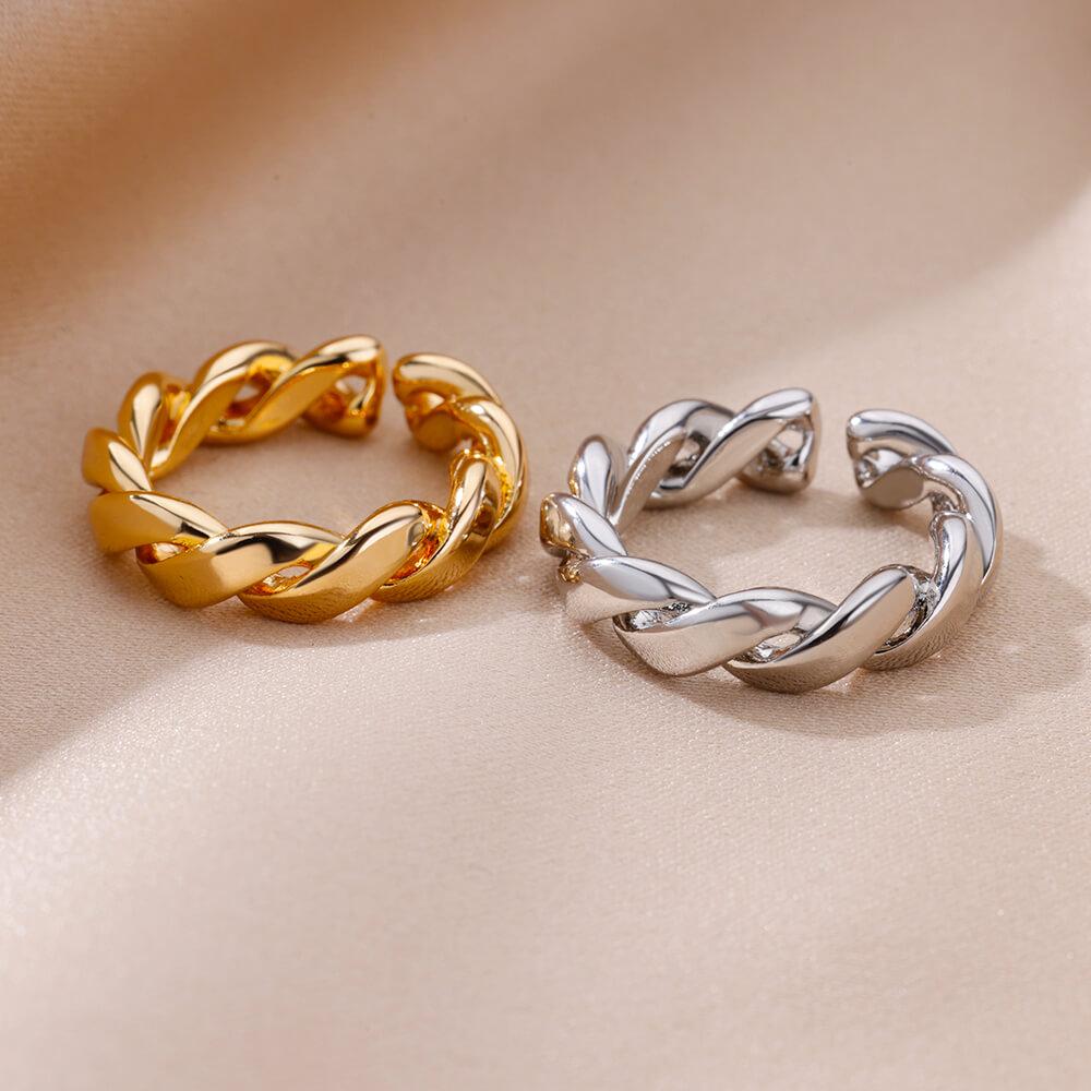 Stainless Steel Rings for Women Gold Plated Adjustable Couple Ring New In Accessories Aesthetic Waterproof Zircon Anillos Mujer