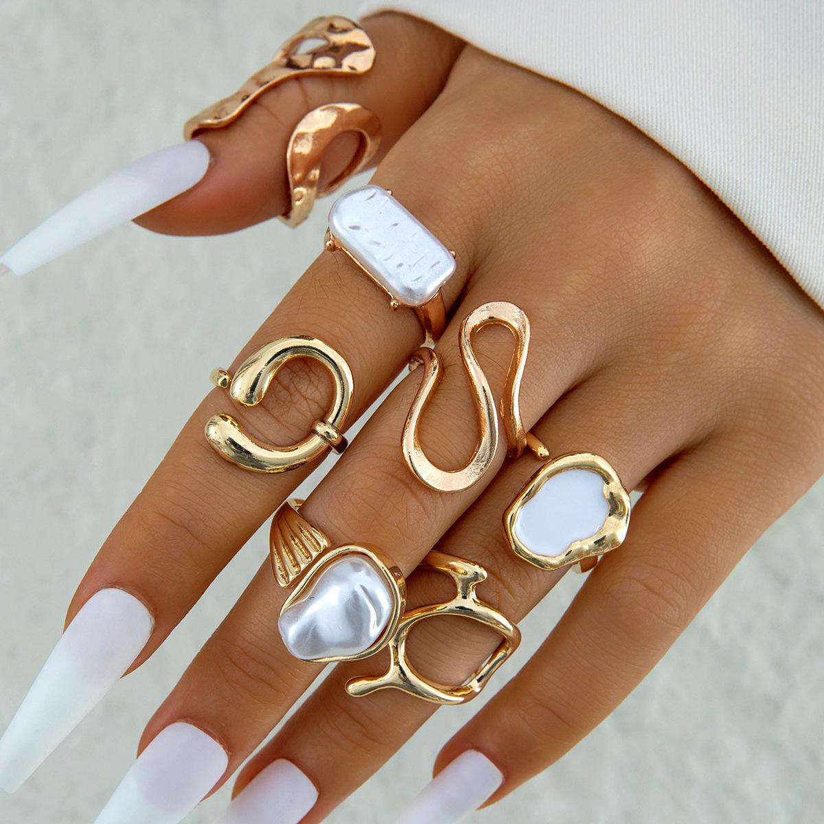 

Accessories, Liquid Irregular Pearl Ring, Baroque Premium Open Ring Set