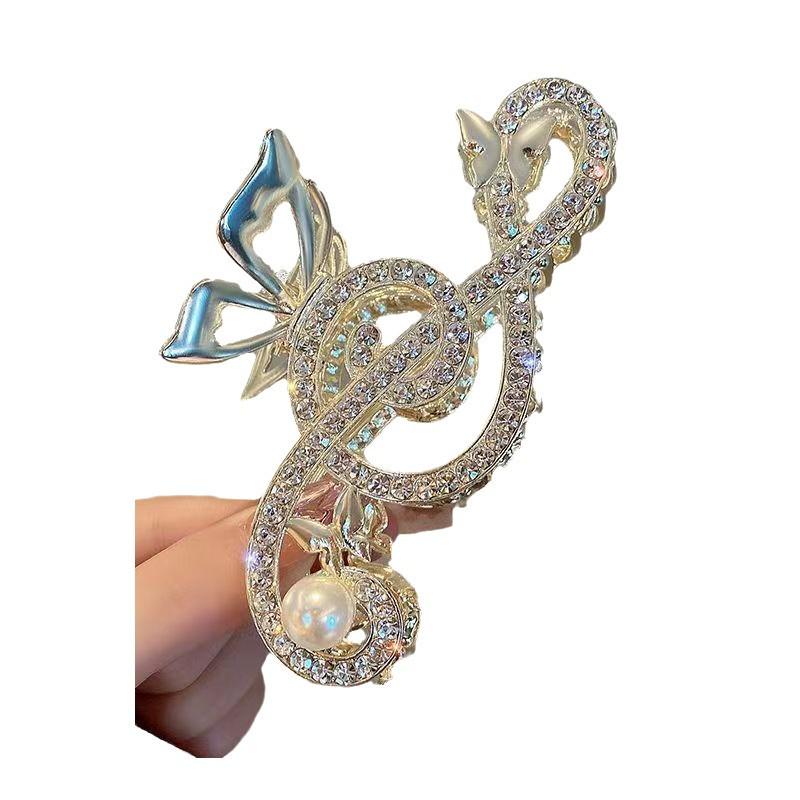 Luxury Red Rhinestone Musical Note Hair Claw for Voluminous Updos