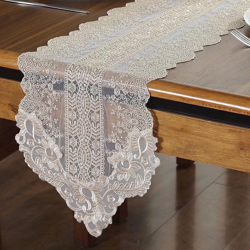 European Lace Dining Table Flag French Style Aesthetic Romantic and Simple Embroidery Fabric Art White Champagne TV Cabinet Tea Table Flag