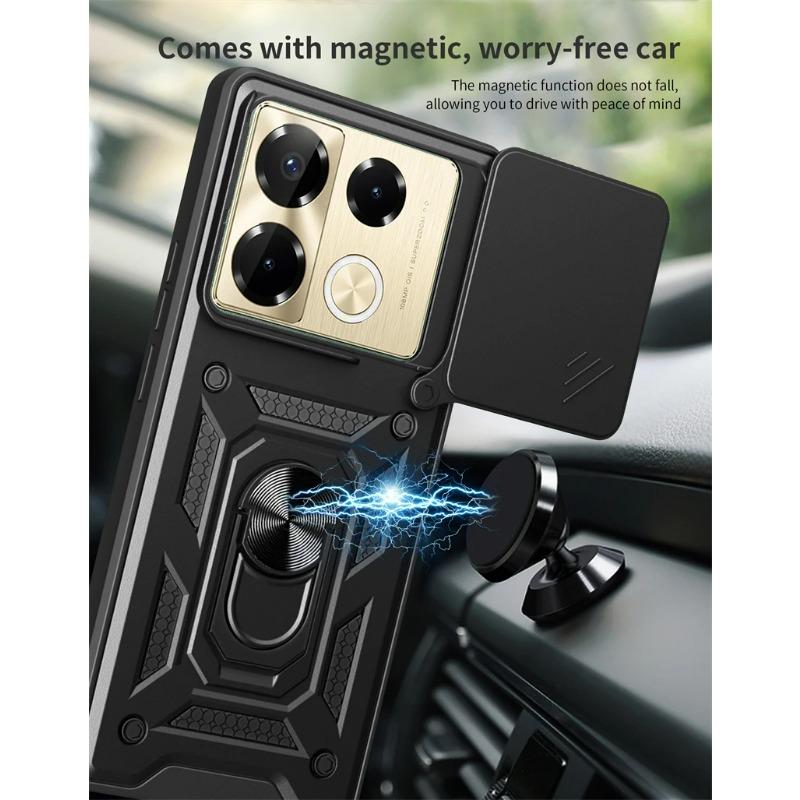 For Infinix Note 40 Case Slide Camera Armor Phone Case for Infinix Note 40 Pro 4G 5G Note40 Pro Plus Car Holder Ring Black Cover