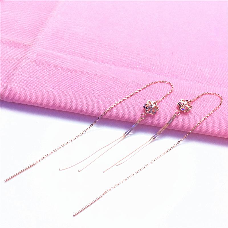 Exquisite Rose Gold Plated Snake Bone Fringed Flower Earrings Personalized Versatile 585 Purple Gold Pure Russian Long Earrings