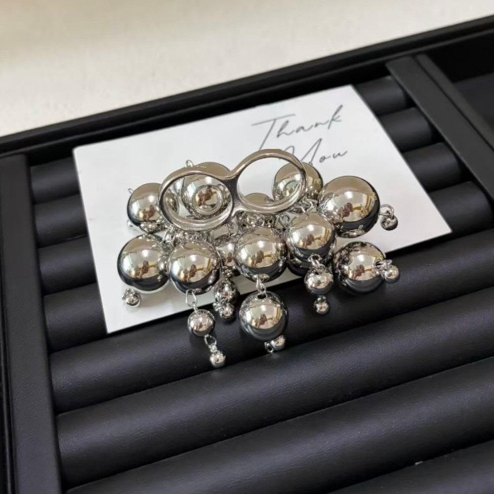 Silver/Gold Metal Balls Ring Round Ball Statement Finger Ring Punk Tassel Ring for Women