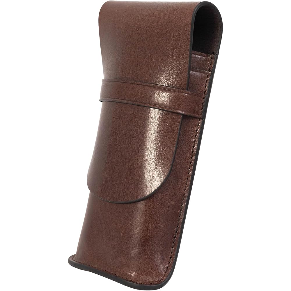 [Lurverri] Genuine Leather Pen Case, 3 Holders, Fountain Pen, Ballpoint Pen, Italian Leather, wit...