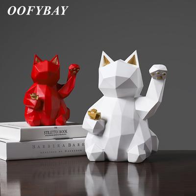Geometric Lucky Cat Sculpture – Modern Resin Fortune Statue for Home & Office Decor