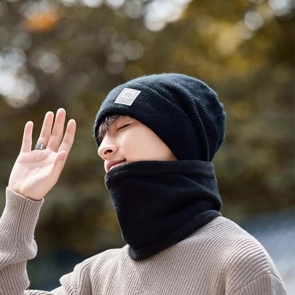 Solid Color Cap and Scarf Suit Trendy Beanie Hat Earflap Hat Compact Scarf Outdoor