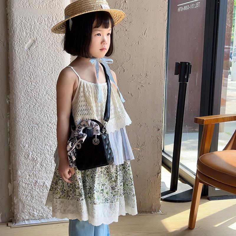 Children's Autumn/Winter Mini Handbag: Silk Scarf, Diamond Lattice, Crossbody Coin Purse