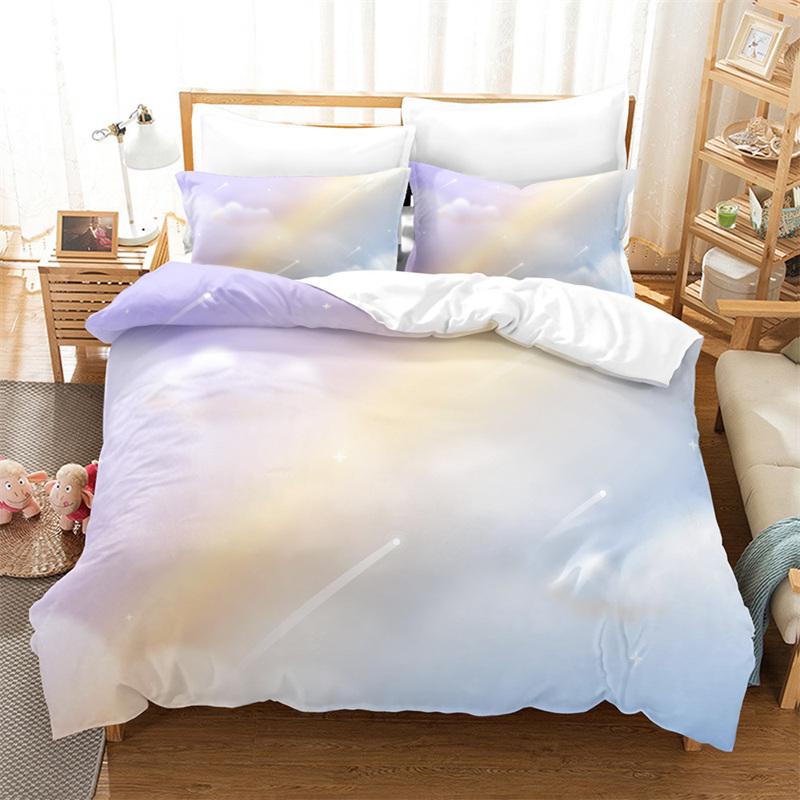 Dream Cloud Bedding Set Rainbow Sky Purple Blue Duvet Cover Queen Microfiber Comforter Cover For Kids Teens Adults Bedroom Decor