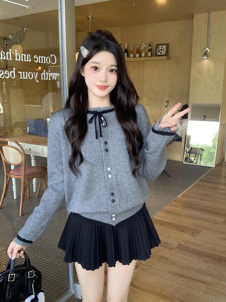 Plus Size Women s Sweet Color Block Bow Knit Top 3XL
