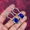 Lab Created Blue Sapphire Earrings, Handmade Gemstone Earrings, 925 Solid Sterling Silver Earrings Antique Jewelry, For Engagement Gift