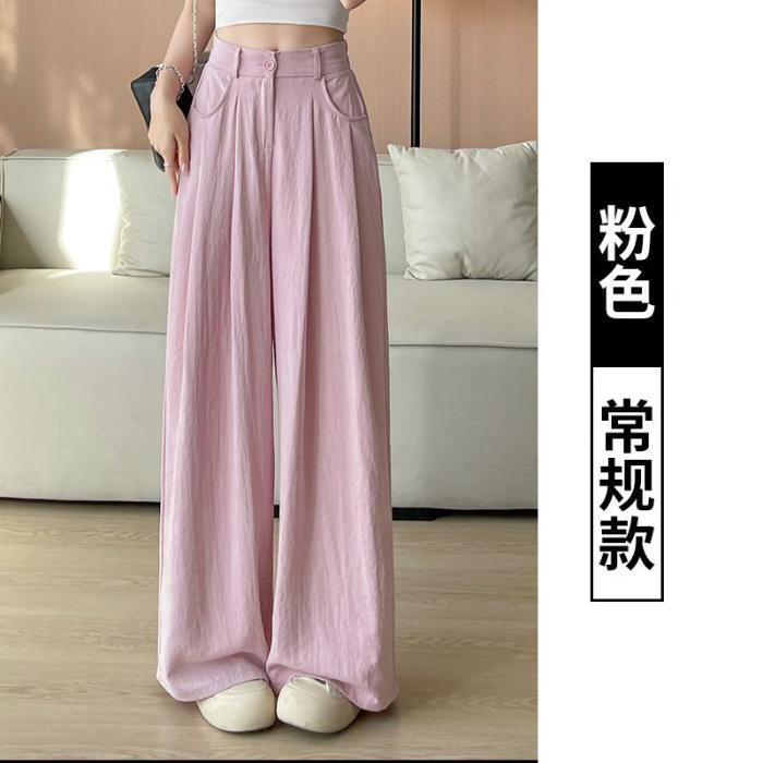 

[Original hemming] White milk Fu suit Yamamoto pants women s summer thin high-waisted loose straight wide-leg pants 4XL рожевий