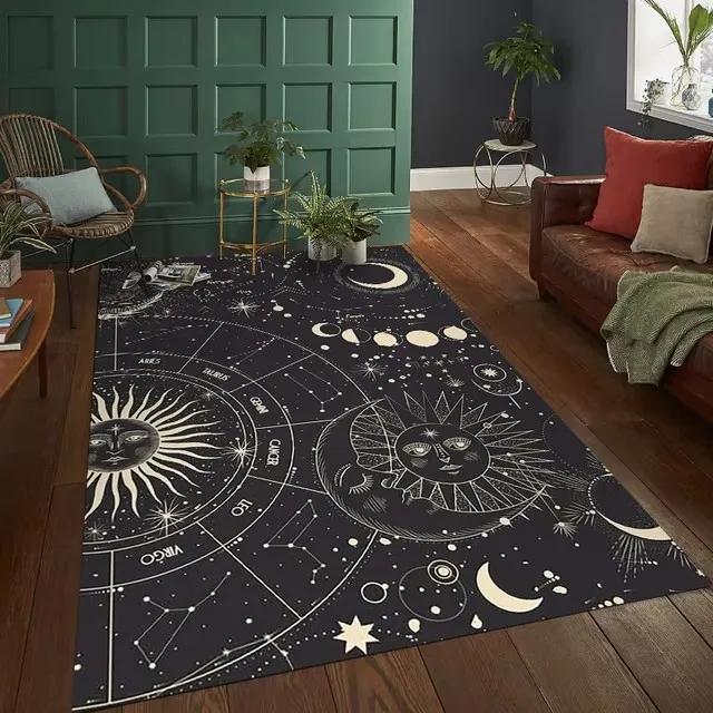 Sonne Mond Pentagramm Hexe Altar Teppich für Wohnzimmer Gothic Dekor Sofa Tisch Teppiche Fußmatte Groß Bodenmatte