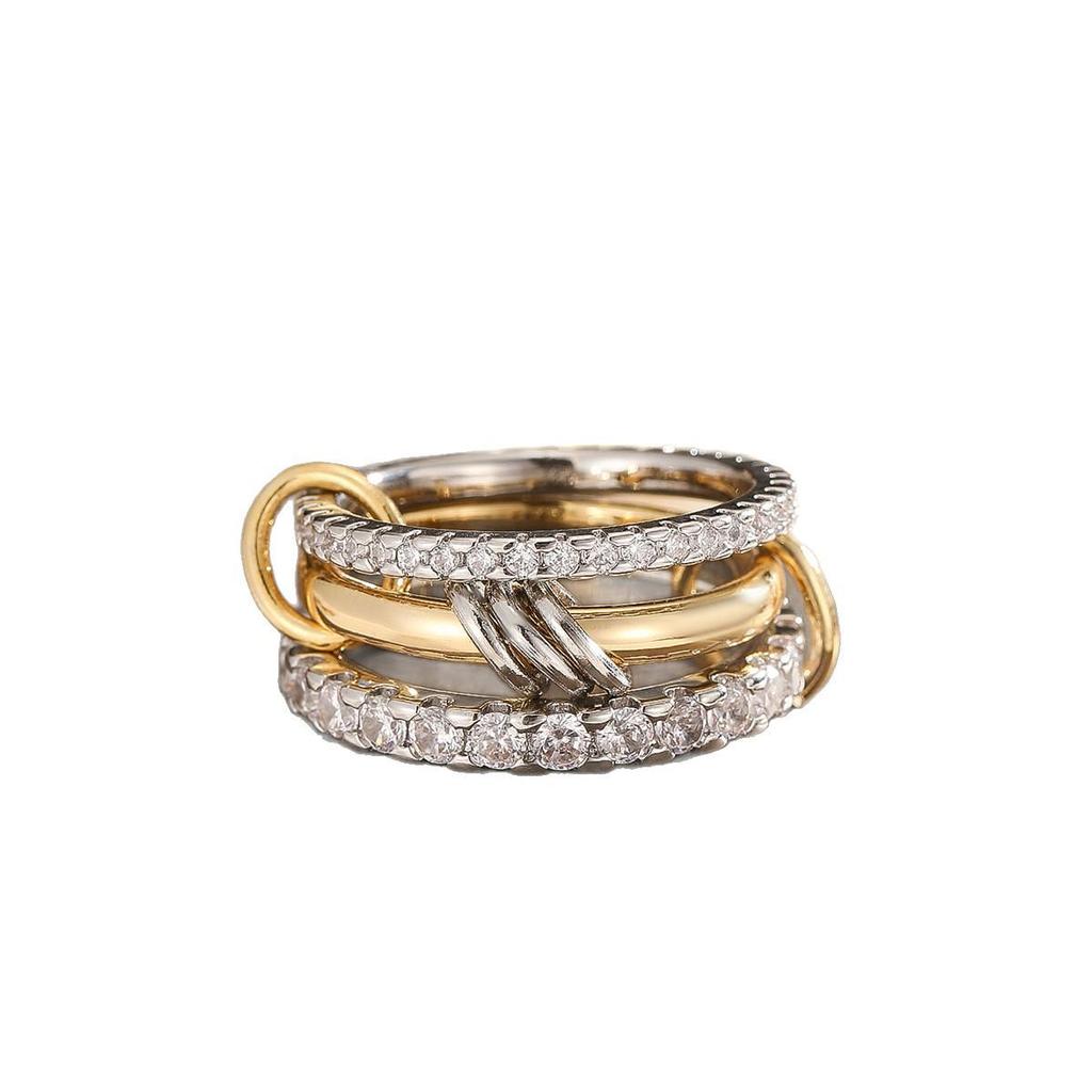 Stylish Copper Zirconia Interlocking Three-Ring