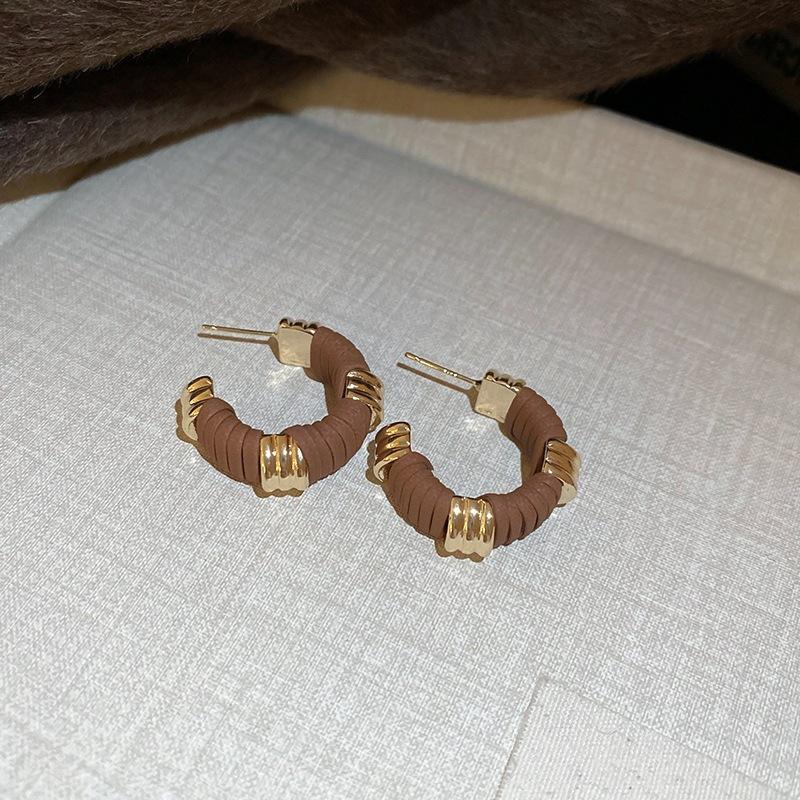 Autumn and Winter Retro Maillard Coffee Color Resin Tiger's Eye Earrings, Ear Buckles, Niche Earrings for Women
