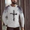 Men's T-shirt Christian Letter Pattern Jesus Retro Long Sleeve Round Neck T-shirt 3D Printed T-shirt Sports Men's Clothing