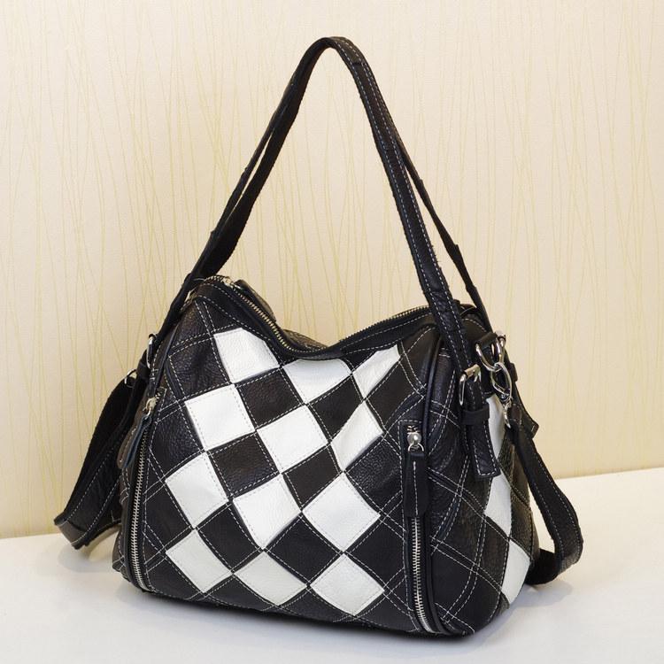 

Genuine Leather Bag Fashion Trend Crushed Leather Hand-Held Color Splicing Personalized Shoulder Cowhide Women S Bag