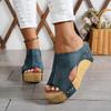 Damen Vintage-inspirierte Keilsandalen Bequeme Zehenfreie Slipper mit Dicksohle und Ziernieten Braun und Beige Ganzjahresschuhe