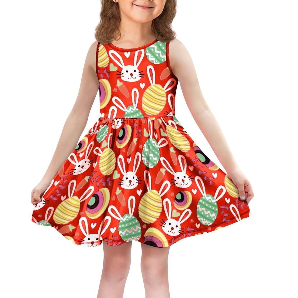 Children's Fashionable Comfortable Casual Sleeveless Easter Print Dress