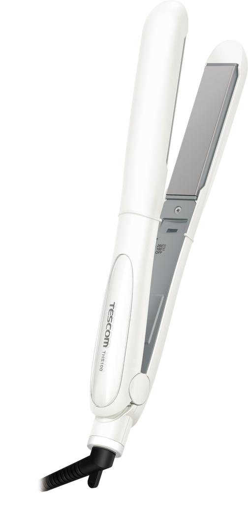Tescom Compact Hair Negative International Voltage Automatic Rotating White THS100 W Iron, 2-Way Straight/Curl, Ion, Compatible, 200℃/160℃, Shut-off,