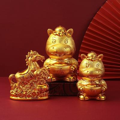 Traditional Zodiac Horse Piggy Bank Creative Gold Lucky Money Ingots Statues Prosperity Cute Feng Shui Wealth Symbol Office