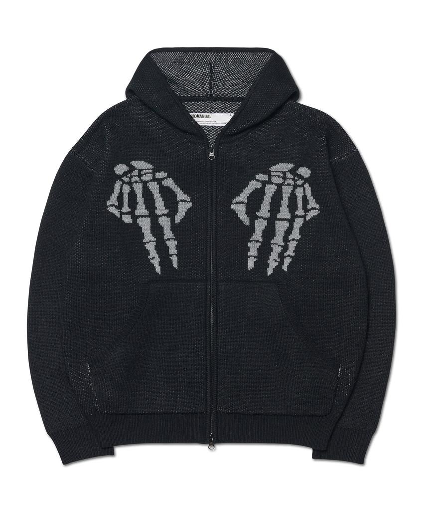 Nomanual Nm Skull Hand Cowichan Hooded Zip-Up - Black
