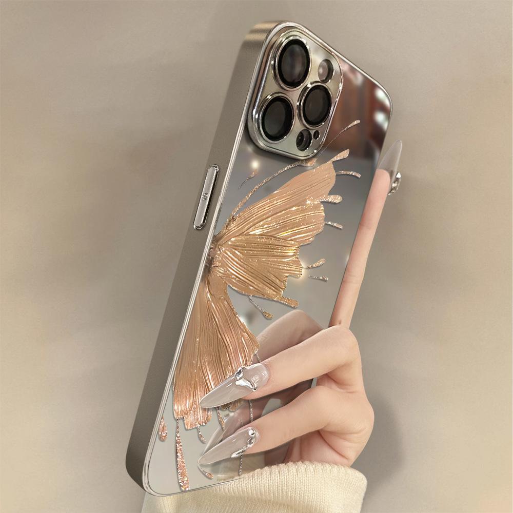 Golden Butterfly for Apple 16 Promax Personality 15 New Style 14 Mobile Phone Case for IPhone 13 Mirror Creative 12