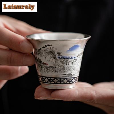 50 ml Boutique Schöne Berge Wasser Teetasse Handgefertigte versilberte Keramik Kleine Tasse Persönliche Meistertasse Teeschale Trinkgeschirr