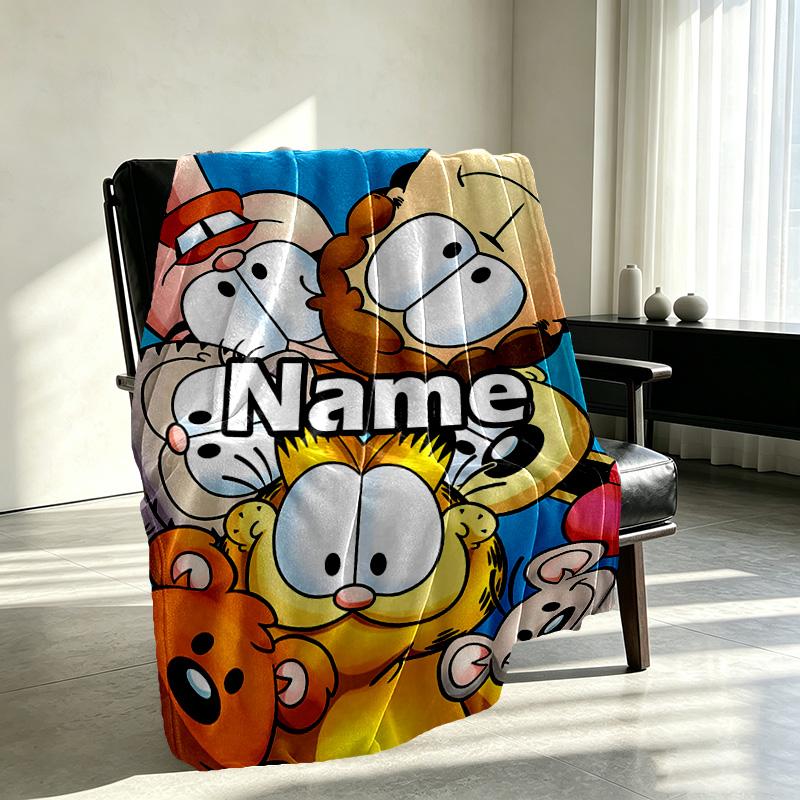 Custom Name Personalized Garfield Print Blanket, Home Decor, Bedroom, Sofa, Camping, Couch, Gifts for Birthday Christmas