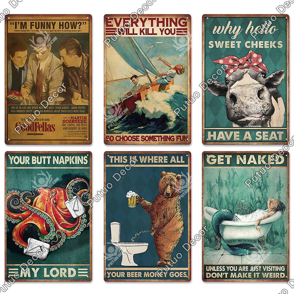 Putuo Decor Funny Cat Vintage Posters Tin Signs Retro Plaque Metal Plate Wall Art Decoration for Home Living Room Pet Shop