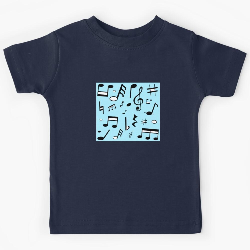 Variation to Music Symbols Design and with a Light Blue Background Kids T-Shirt 160