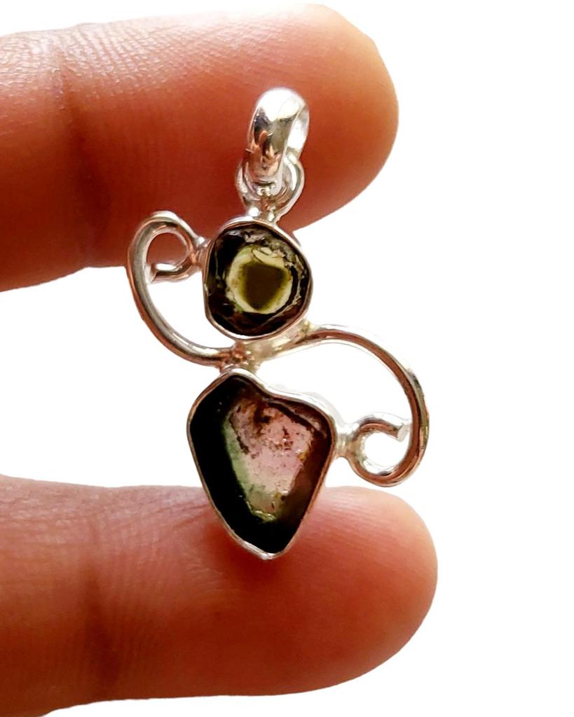 Natural Rare Watermelon Tourmaline Gemstone 925 Sterling Silver Pendant, Gift028