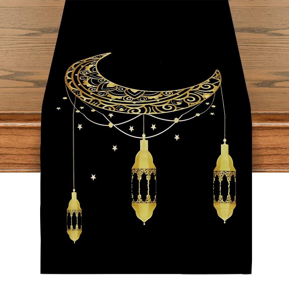 Vintage Moon Star Table Runner Washable Dinner Table Cloth Ramadan Table Runner  Kitchen